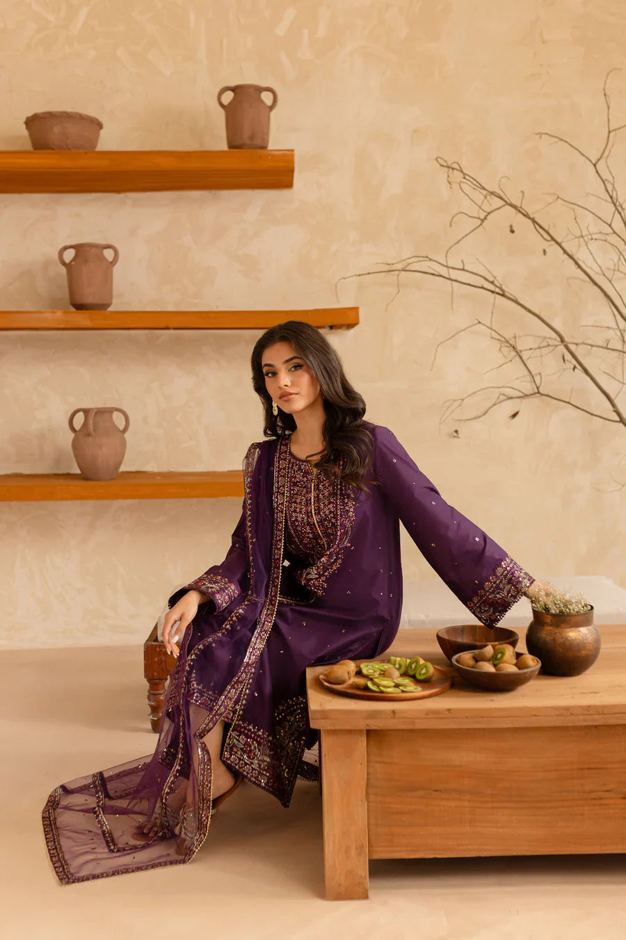 purple embroidered dress Royal Plum