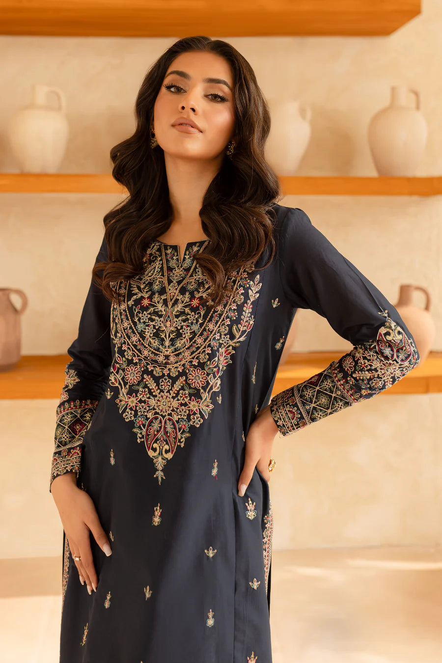Black Opal - 2 PC Embroidered Dress Zeenat Pret Black Opal - 2 PC Embroidered Dress Zeenat Pret