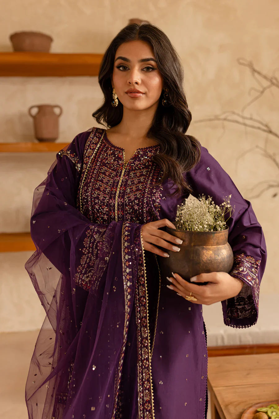 purple embroidered dress Royal Plum