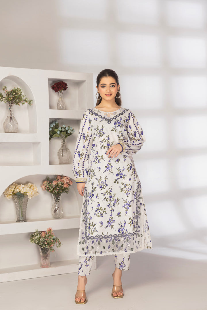 White Pearl 2Pc - Printed Khaddar Dress