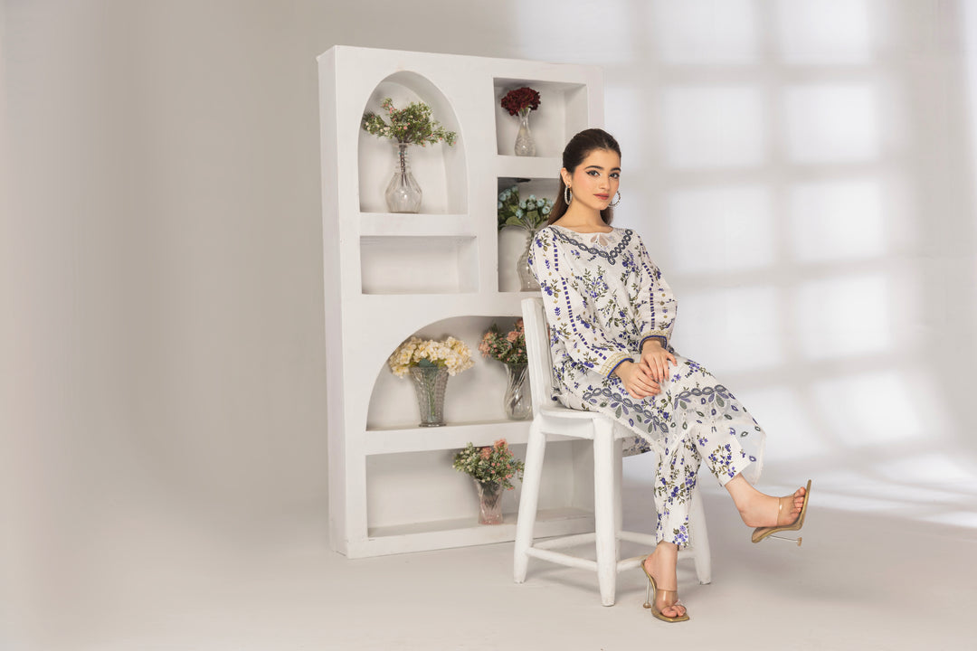 White Pearl 2Pc - Printed Khaddar Dress