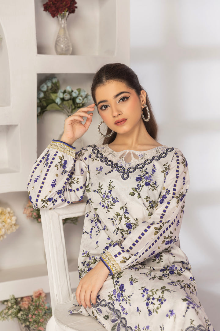 White Pearl 2Pc - Printed Khaddar Dress