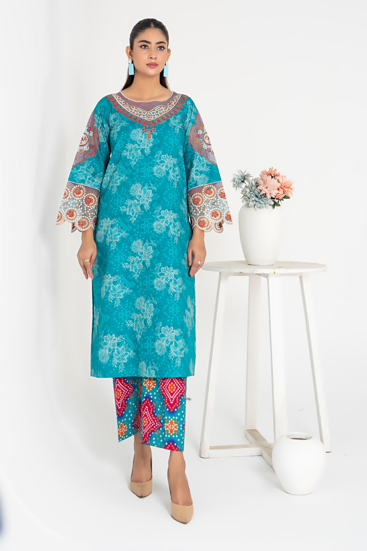 Blue Gem 2Pc - Printed Khaddar Dress