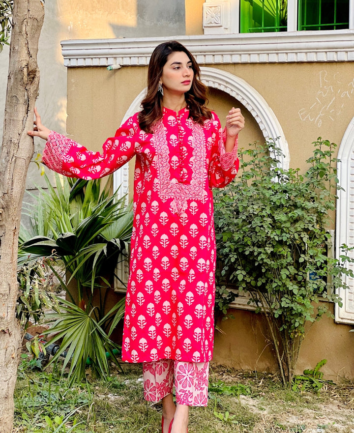 Pink Pearl 2Pc - Printed Khaddar Dress