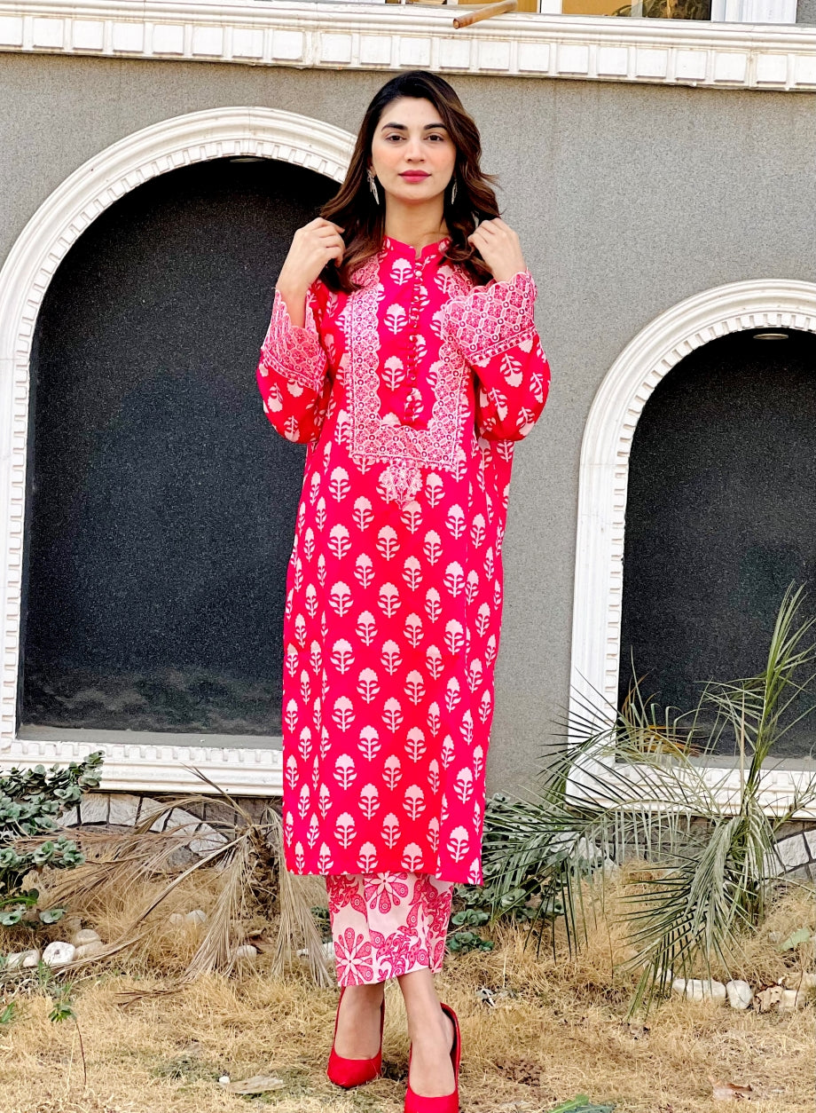 Pink Pearl 2Pc - Printed Khaddar Dress