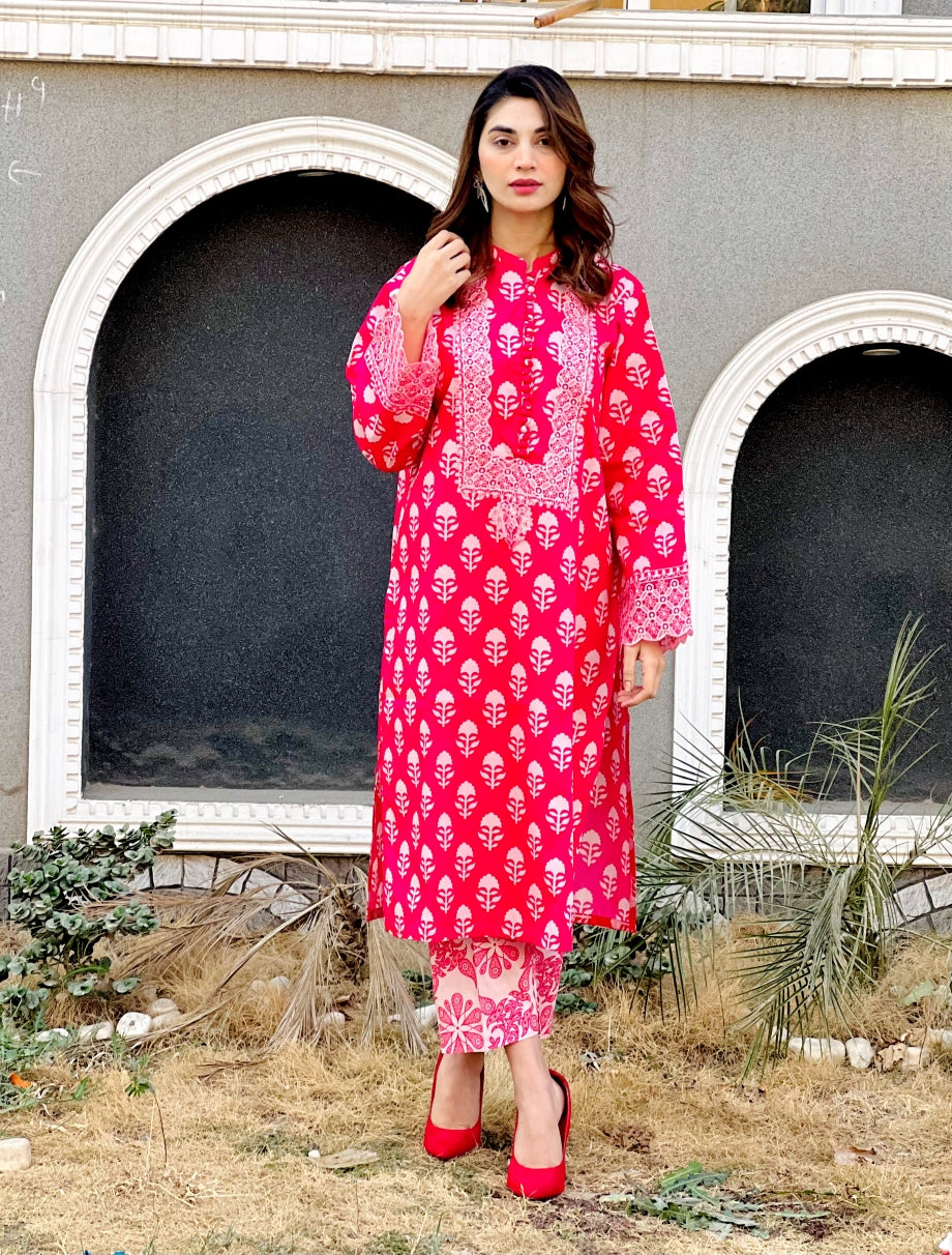 Pink Pearl 2Pc - Printed Khaddar Dress