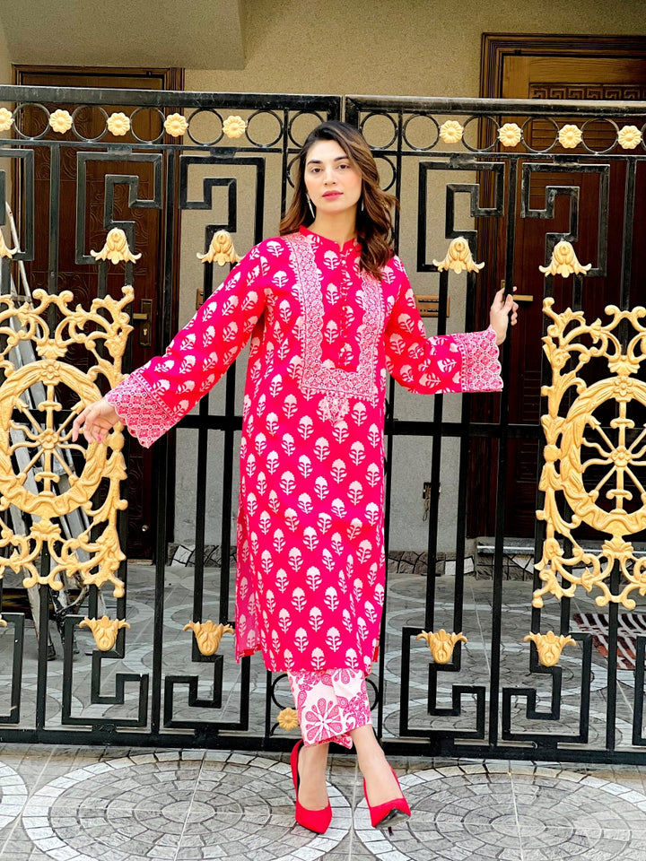 Pink Pearl 2Pc - Printed Khaddar Dress