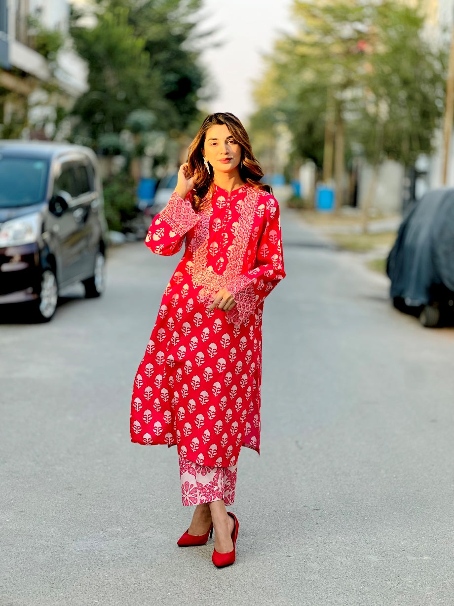 Pink Pearl 2Pc - Printed Khaddar Dress