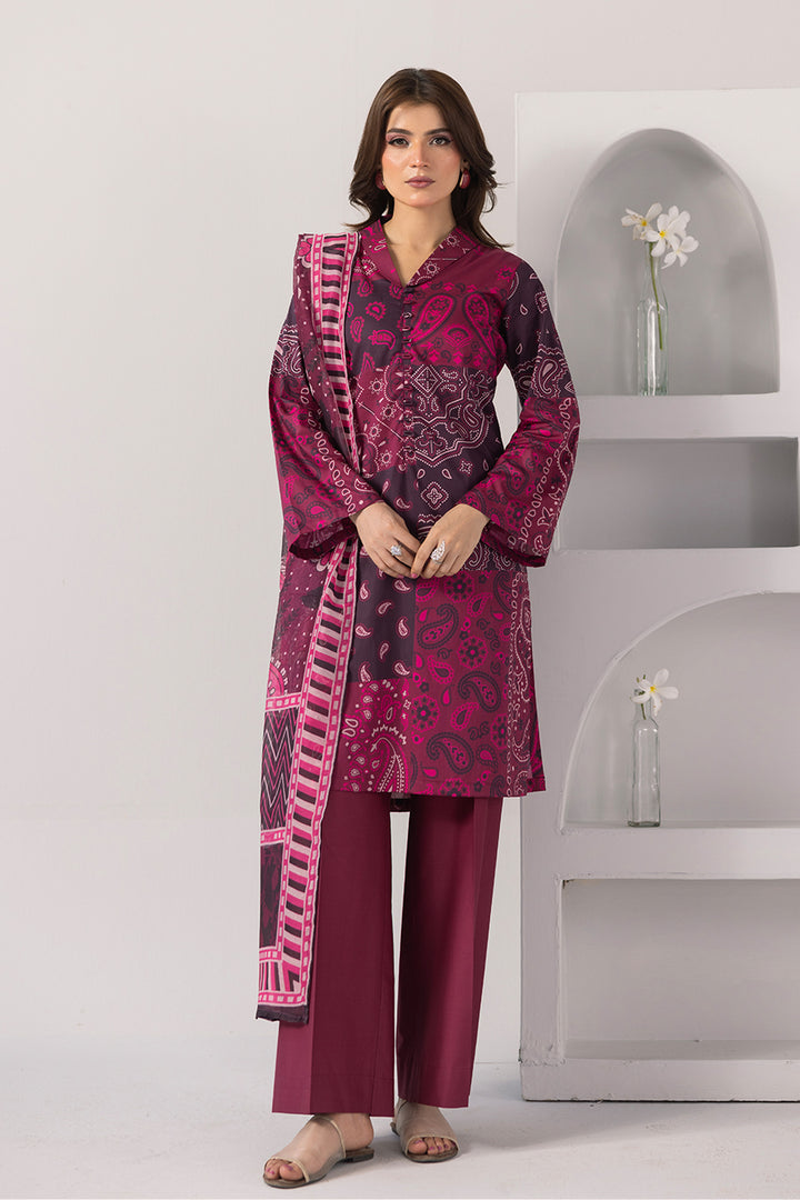 Plum Petal-Printed Luxury Pret(3Pcs)