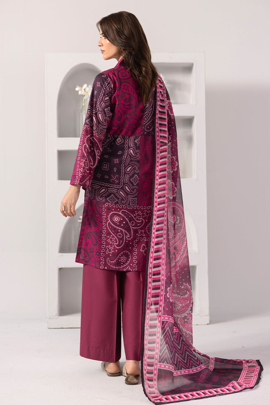 Plum Petal-Printed Luxury Pret(3Pcs)