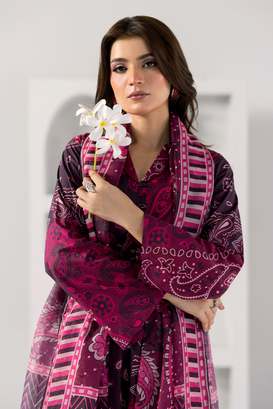 Plum Petal-Printed Luxury Pret(3Pcs)