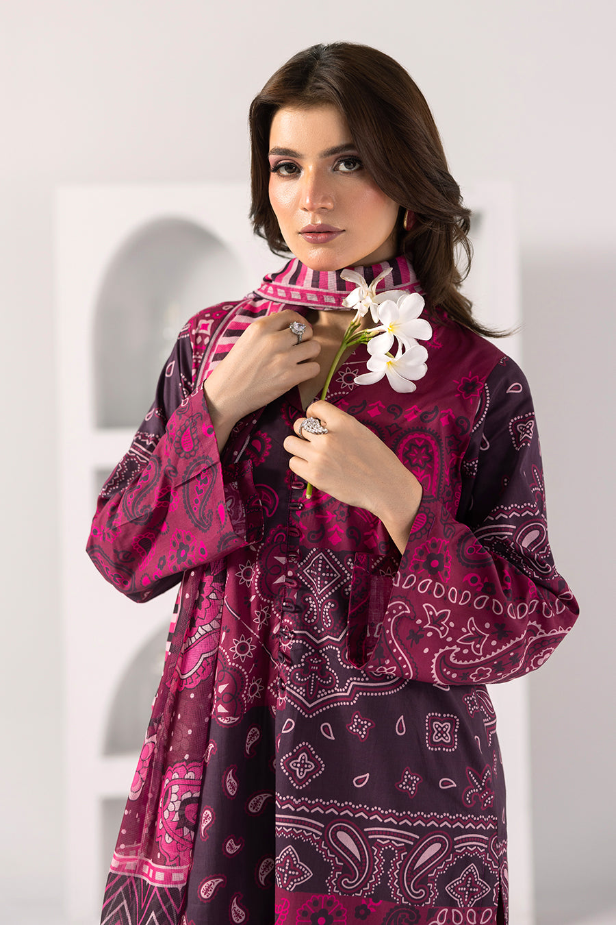 Plum Petal-Printed Luxury Pret(3Pcs)