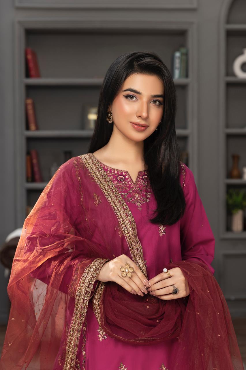 Surkhab - 3 PC Embroidered Dress