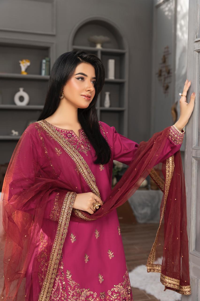 Surkhab - 3 PC Embroidered Dress