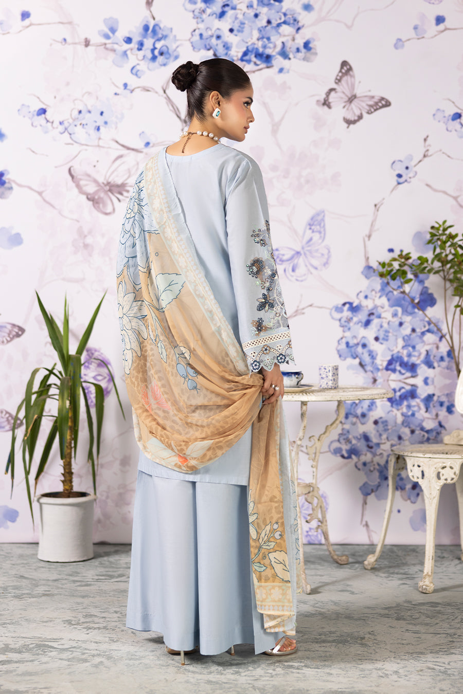 Aquamarine Emb-3PC - Zeenat Pret