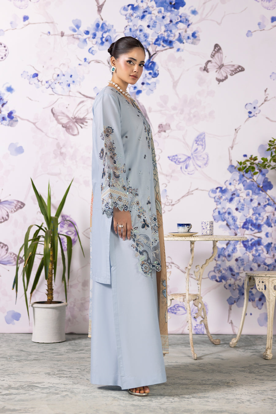 Aquamarine Emb-3PC - Zeenat Pret