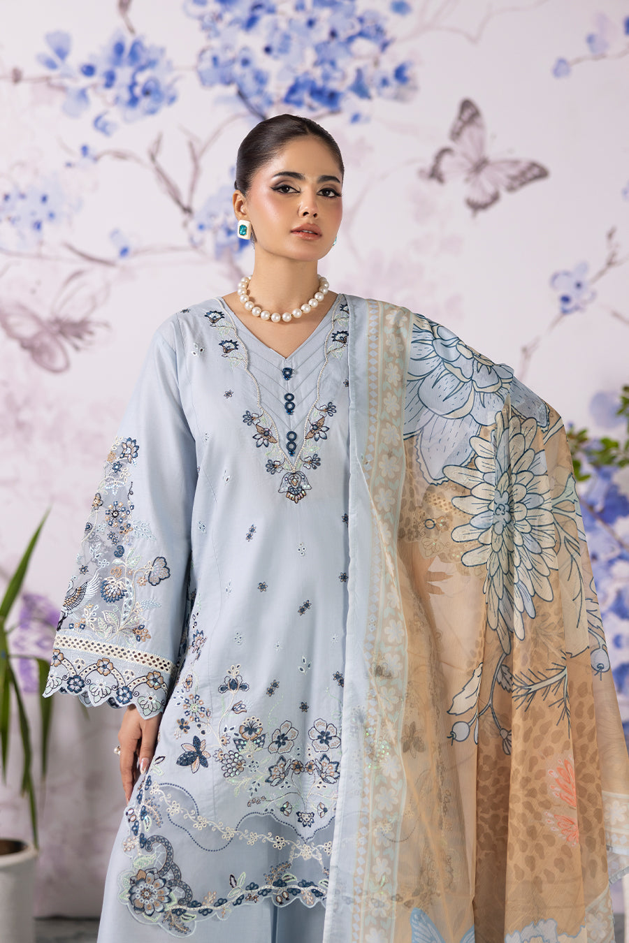 Aquamarine Emb-3PC - Zeenat Pret