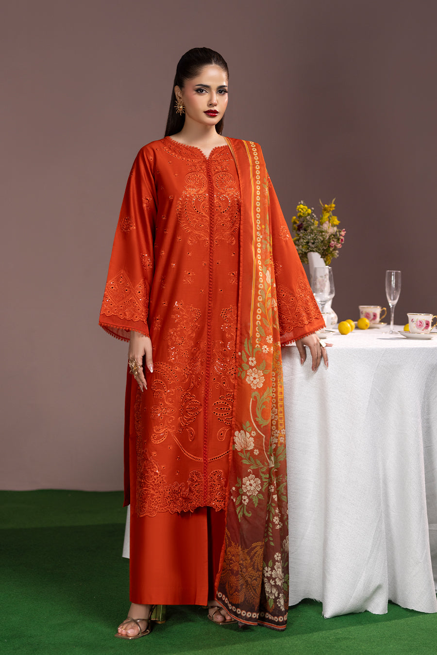 Fire Opal Emb-3PC - Zeenat Pret