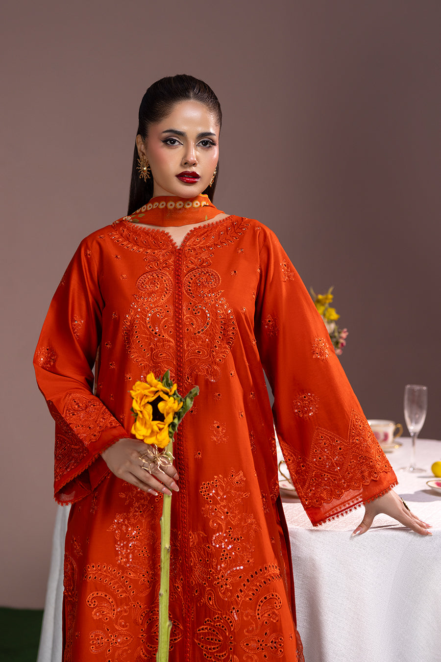 Fire Opal Emb-3PC - Zeenat Pret