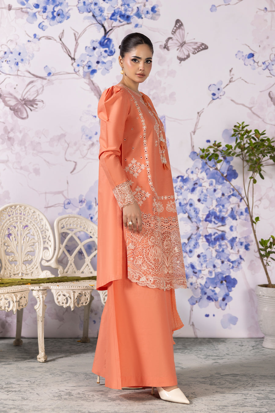 Peach Moonstone Emb-3PC - Zeenat Pret