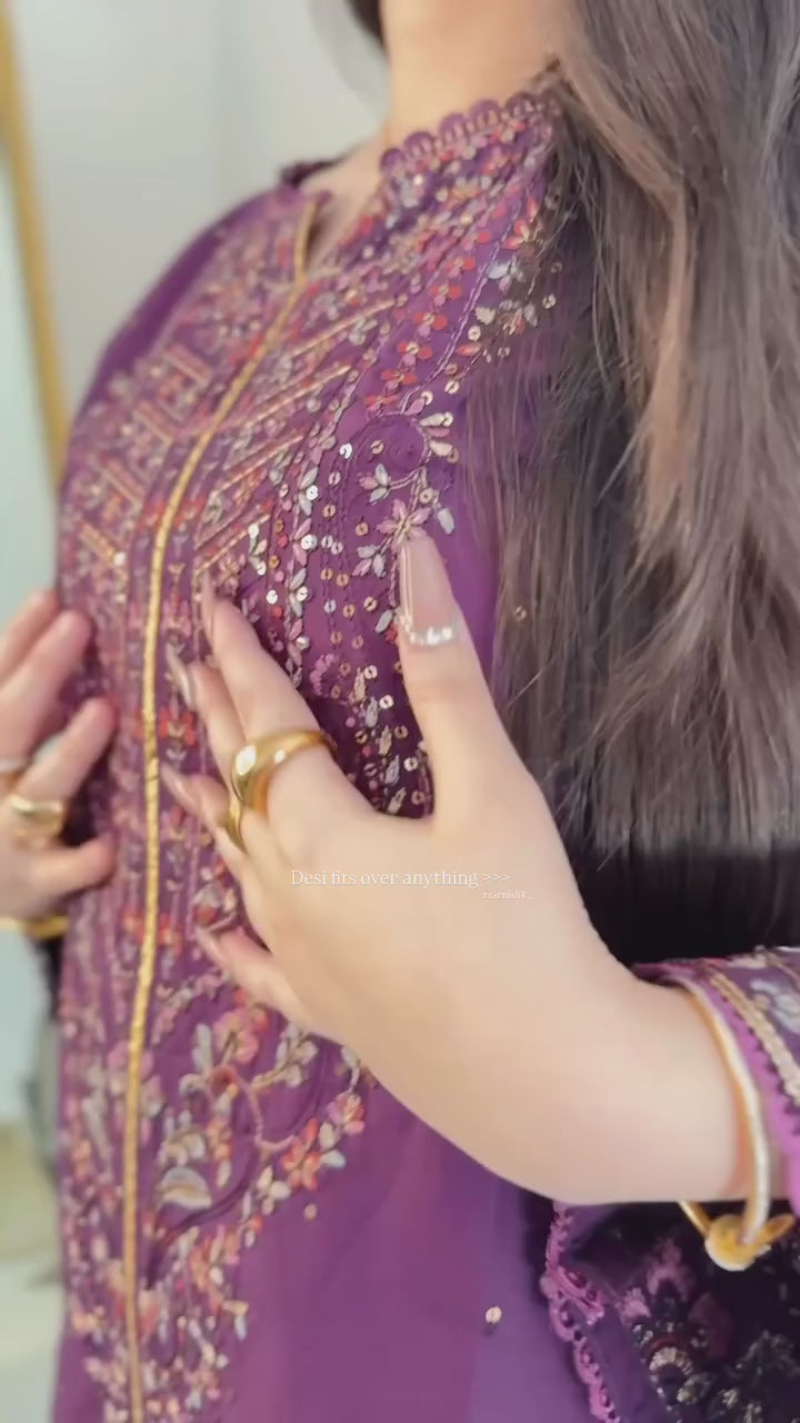 Royal Plum - 3 PC Embroidered Dress